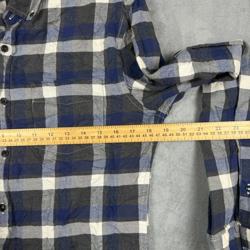 Banana Republic Luxe Flannel Shirt Mens Small Slim Fit Navy Blue Grey Plaid S